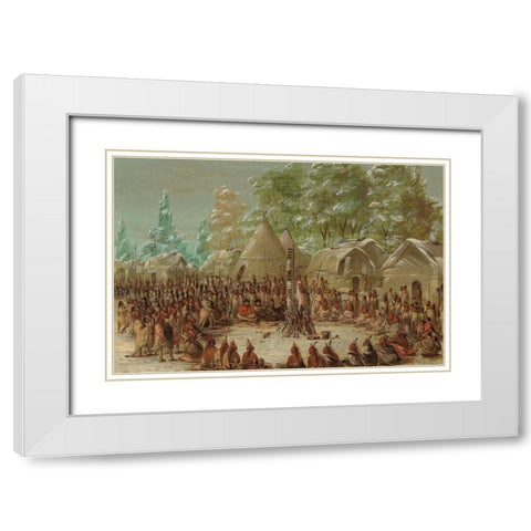 La Salles Party Feasted in the Illinois Village. January 2, 1680 White Modern Wood Framed Art Print with Double Matting by Catlin, George