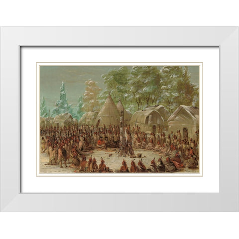 La Salles Party Feasted in the Illinois Village. January 2, 1680 White Modern Wood Framed Art Print with Double Matting by Catlin, George