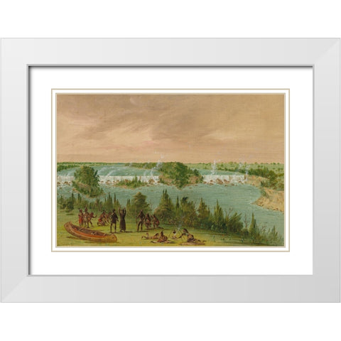 Father Hennepin and Companions at the Falls of St. Anthony White Modern Wood Framed Art Print with Double Matting by Catlin, George