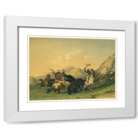 Attacking the Grizzly Bear White Modern Wood Framed Art Print with Double Matting by Catlin, George