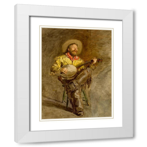 The Singing Cowboy White Modern Wood Framed Art Print with Double Matting by Eakins, Thomas