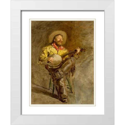 The Singing Cowboy White Modern Wood Framed Art Print with Double Matting by Eakins, Thomas