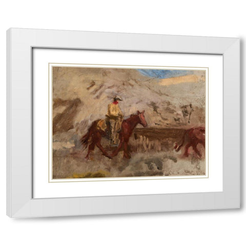 Sketch of a Cowboy at Work White Modern Wood Framed Art Print with Double Matting by Eakins, Thomas