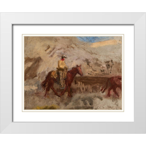 Sketch of a Cowboy at Work White Modern Wood Framed Art Print with Double Matting by Eakins, Thomas