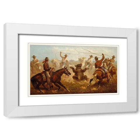 Cowboys Roping a Bear White Modern Wood Framed Art Print with Double Matting by Walker, James