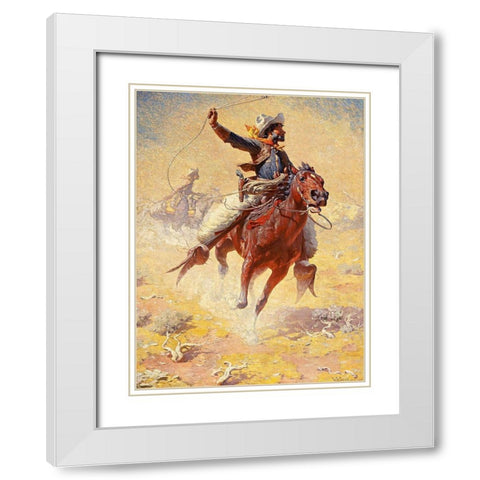 The Roping White Modern Wood Framed Art Print with Double Matting by Leigh, William Robinson