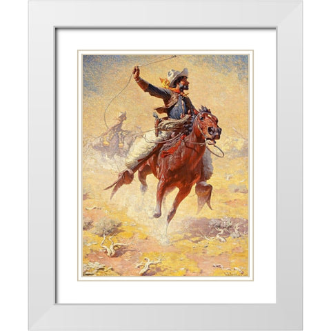 The Roping White Modern Wood Framed Art Print with Double Matting by Leigh, William Robinson