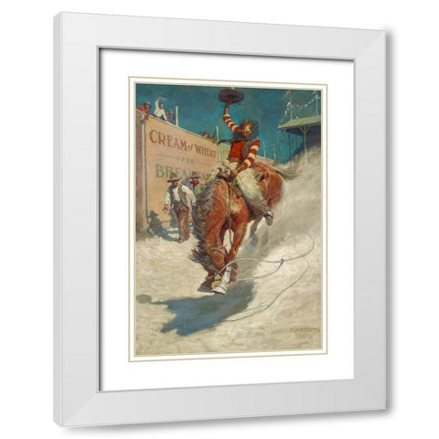 Bronco Buster White Modern Wood Framed Art Print with Double Matting by Wyeth, N.C.