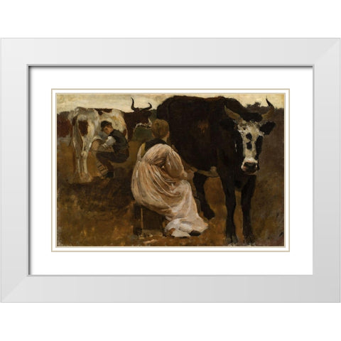 Milking White Modern Wood Framed Art Print with Double Matting by Homer, Winslow
