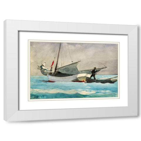 Stowing Sail White Modern Wood Framed Art Print with Double Matting by Homer, Winslow