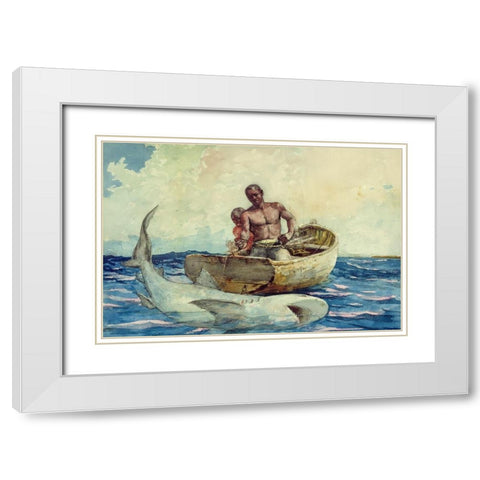 Shark fishing White Modern Wood Framed Art Print with Double Matting by Homer, Winslow