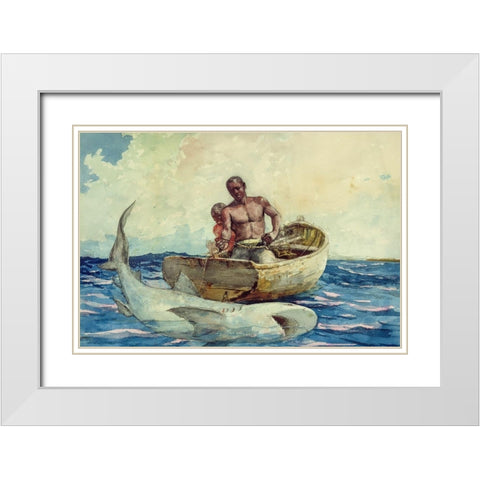 Shark fishing White Modern Wood Framed Art Print with Double Matting by Homer, Winslow