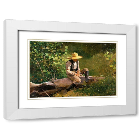 The whittling Boy White Modern Wood Framed Art Print with Double Matting by Homer, Winslow