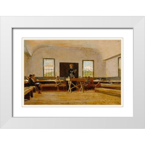 Country School White Modern Wood Framed Art Print with Double Matting by Homer, Winslow