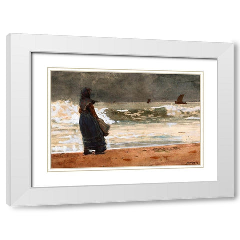 The Watcher, Tynemouth White Modern Wood Framed Art Print with Double Matting by Homer, Winslow