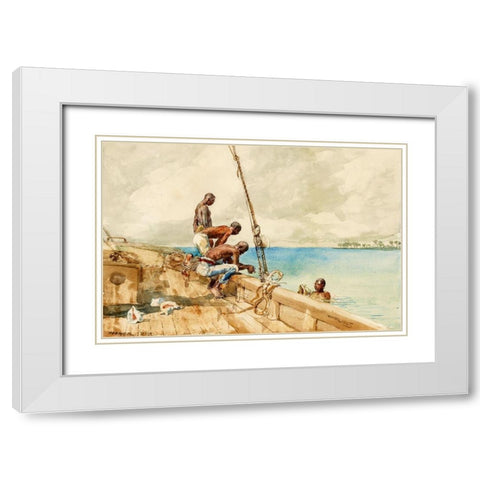 The Conch Divers White Modern Wood Framed Art Print with Double Matting by Homer, Winslow