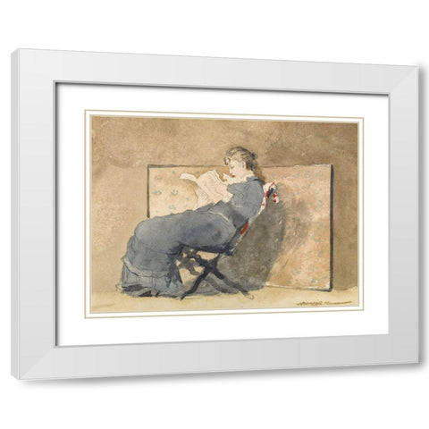 Girl Reading White Modern Wood Framed Art Print with Double Matting by Homer, Winslow