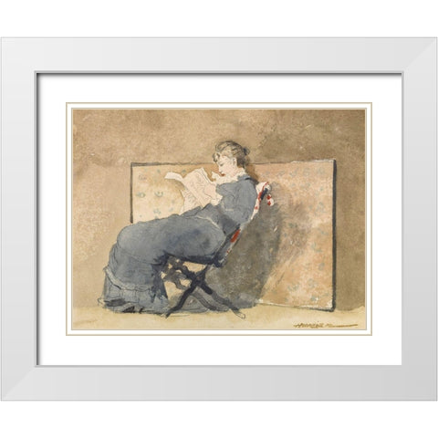 Girl Reading White Modern Wood Framed Art Print with Double Matting by Homer, Winslow