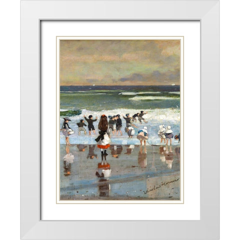 Beach Scene White Modern Wood Framed Art Print with Double Matting by Homer, Winslow