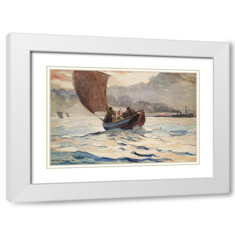 Returning Fishing Boats White Modern Wood Framed Art Print with Double Matting by Homer, Winslow