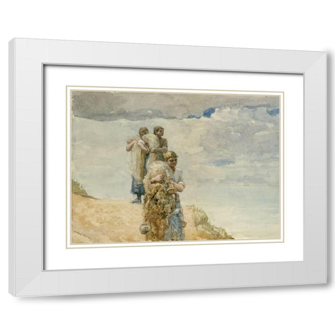 On The Cliff, Cullercoats White Modern Wood Framed Art Print with Double Matting by Homer, Winslow