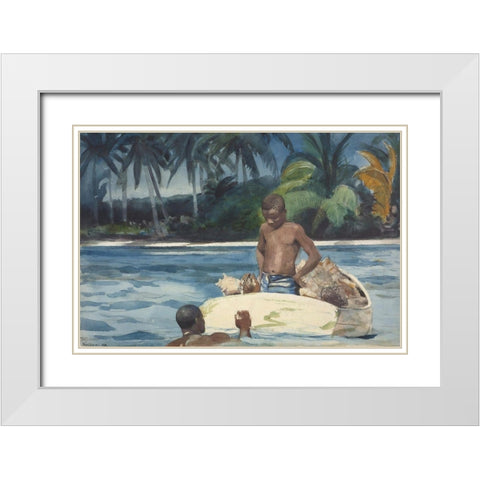 West India Divers White Modern Wood Framed Art Print with Double Matting by Homer, Winslow