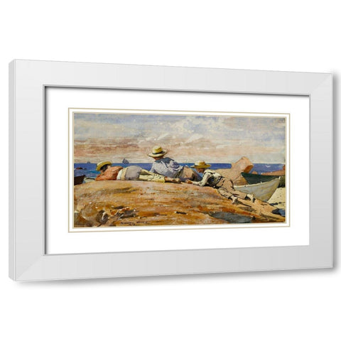 Three Boys on the Shore White Modern Wood Framed Art Print with Double Matting by Homer, Winslow