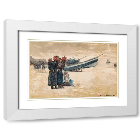 On the Beach, Tynemouth White Modern Wood Framed Art Print with Double Matting by Homer, Winslow