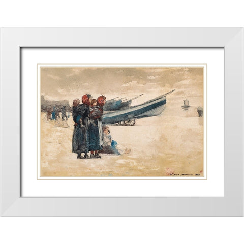 On the Beach, Tynemouth White Modern Wood Framed Art Print with Double Matting by Homer, Winslow