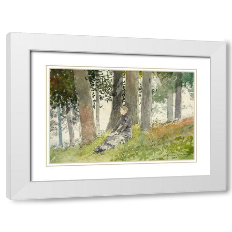 Girl Seated in a Grove White Modern Wood Framed Art Print with Double Matting by Homer, Winslow