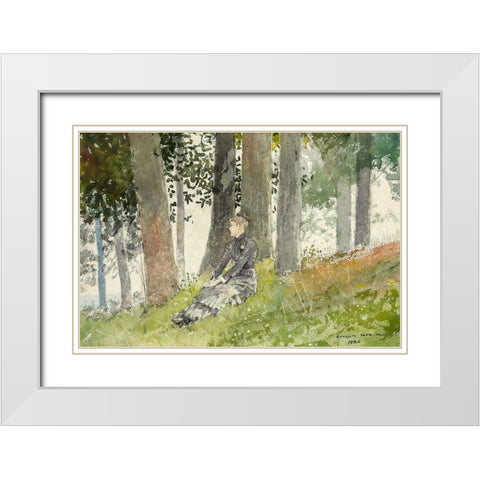 Girl Seated in a Grove White Modern Wood Framed Art Print with Double Matting by Homer, Winslow