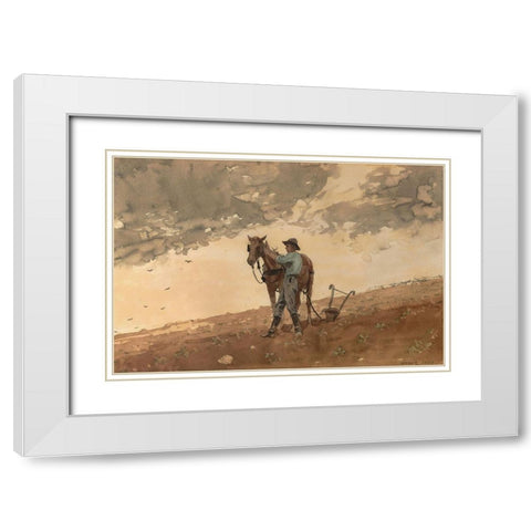 Man with Plow Horse White Modern Wood Framed Art Print with Double Matting by Homer, Winslow