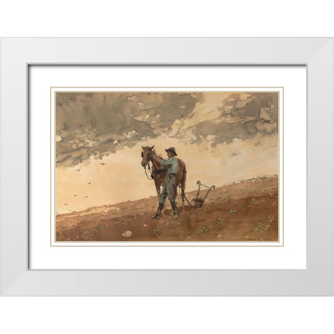 Man with Plow Horse White Modern Wood Framed Art Print with Double Matting by Homer, Winslow
