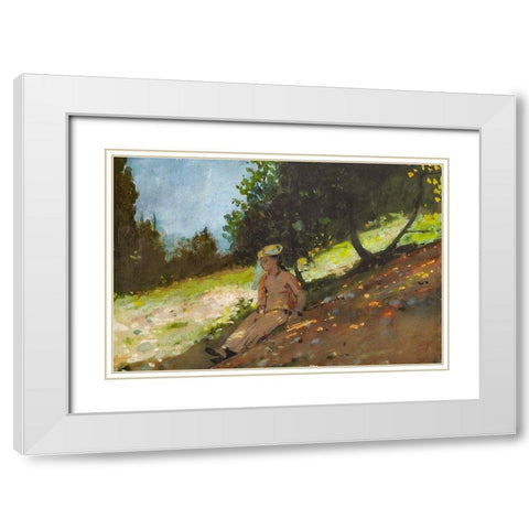 Shepherdess Resting White Modern Wood Framed Art Print with Double Matting by Homer, Winslow