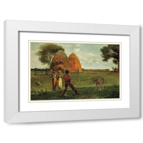Weaning the Calf White Modern Wood Framed Art Print with Double Matting by Homer, Winslow
