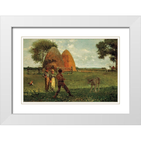 Weaning the Calf White Modern Wood Framed Art Print with Double Matting by Homer, Winslow