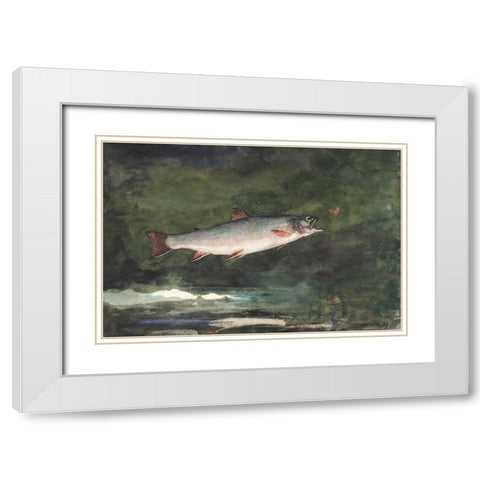 Leaping Trout White Modern Wood Framed Art Print with Double Matting by Homer, Winslow