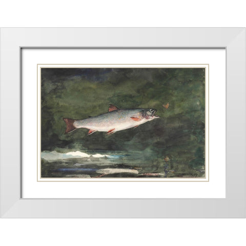 Leaping Trout White Modern Wood Framed Art Print with Double Matting by Homer, Winslow