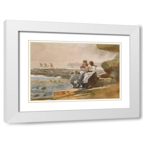 Under the Cliff, Cullercoats White Modern Wood Framed Art Print with Double Matting by Homer, Winslow