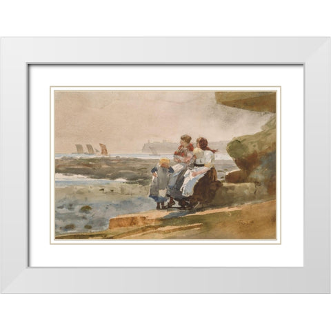 Under the Cliff, Cullercoats White Modern Wood Framed Art Print with Double Matting by Homer, Winslow
