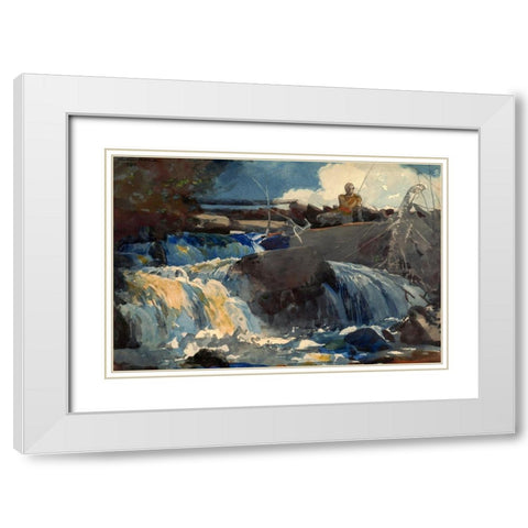 Casting in the Falls White Modern Wood Framed Art Print with Double Matting by Homer, Winslow