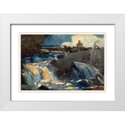 Casting in the Falls White Modern Wood Framed Art Print with Double Matting by Homer, Winslow