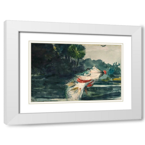 Life-Size Black Bass White Modern Wood Framed Art Print with Double Matting by Homer, Winslow