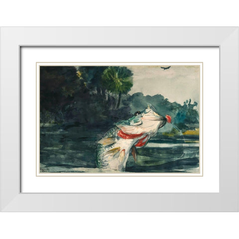Life-Size Black Bass White Modern Wood Framed Art Print with Double Matting by Homer, Winslow