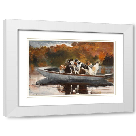 Hunting Dogs in Boat White Modern Wood Framed Art Print with Double Matting by Homer, Winslow
