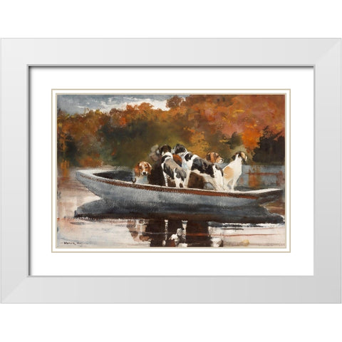 Hunting Dogs in Boat White Modern Wood Framed Art Print with Double Matting by Homer, Winslow