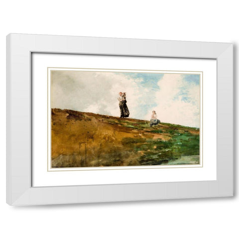 Watching from the Cliffs White Modern Wood Framed Art Print with Double Matting by Homer, Winslow