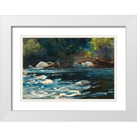 The Rapids, Hudson River, Adirondacks White Modern Wood Framed Art Print with Double Matting by Homer, Winslow