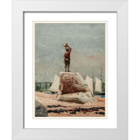 Boy Hailing Schooners White Modern Wood Framed Art Print with Double Matting by Homer, Winslow