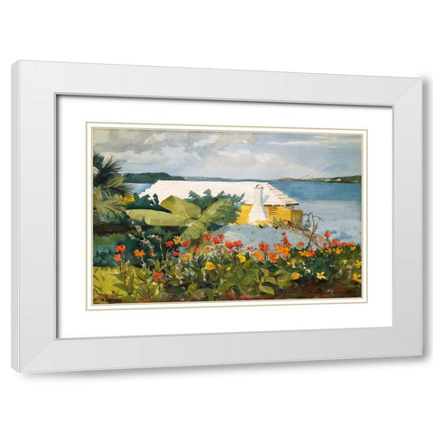 Flower Garden and Bungalow, Bermuda White Modern Wood Framed Art Print with Double Matting by Homer, Winslow